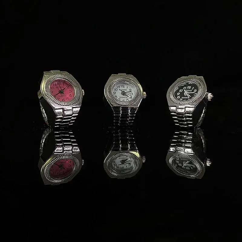 17 types Colorful Watch Ring Women Men Retro Sliver Pointer Quartz Clock Finger Rings Punk Alloy Strap Watches Jewelry Accessories