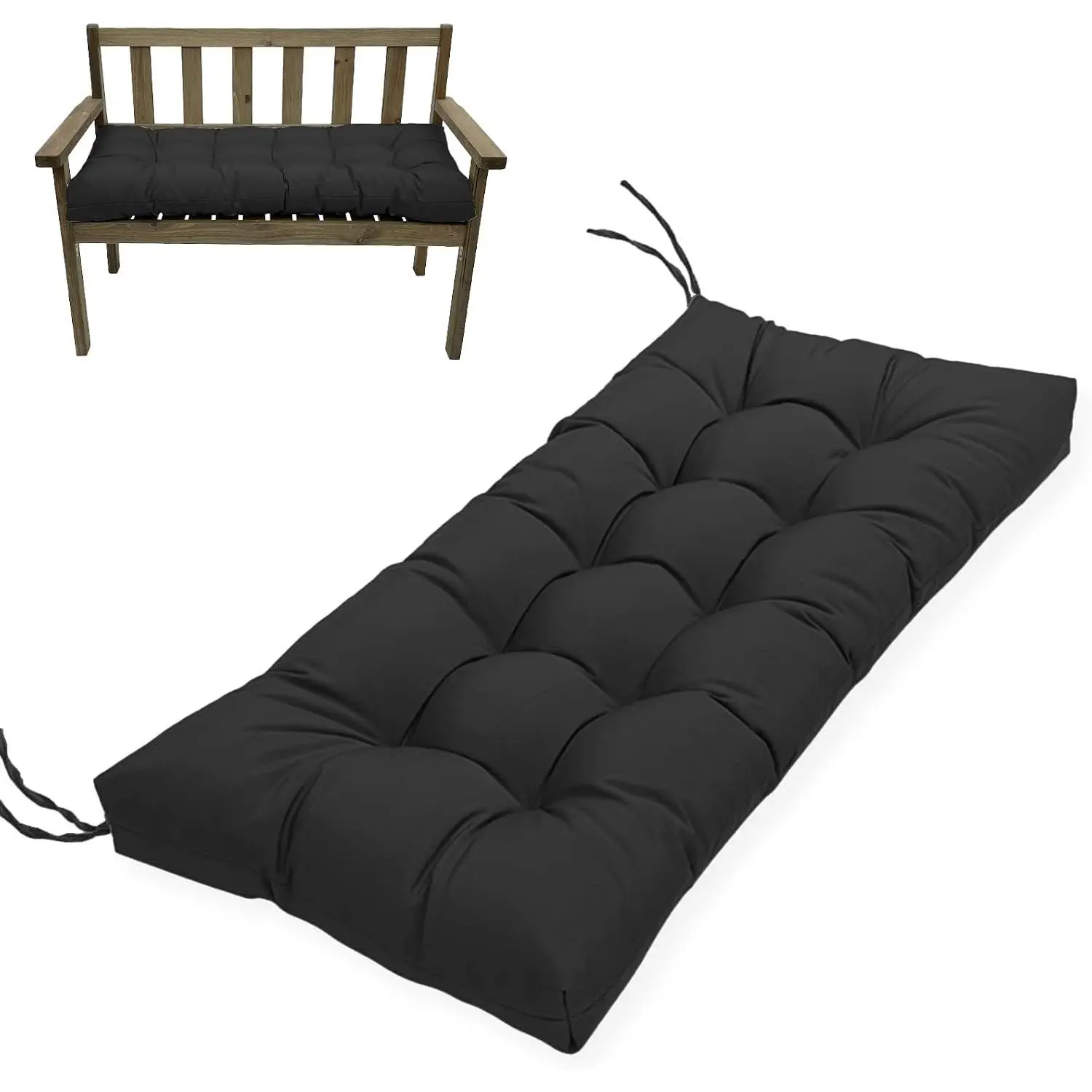 Outdoor Bench Cushion-44X19 Water-Repellent Tufted Porch Swing Cushions with High Elasticity PP Cotton and Ties Fade-Resistant Patio Outdoor Chair Cushion for Bench Furniture, Indoor Seat Cushion
