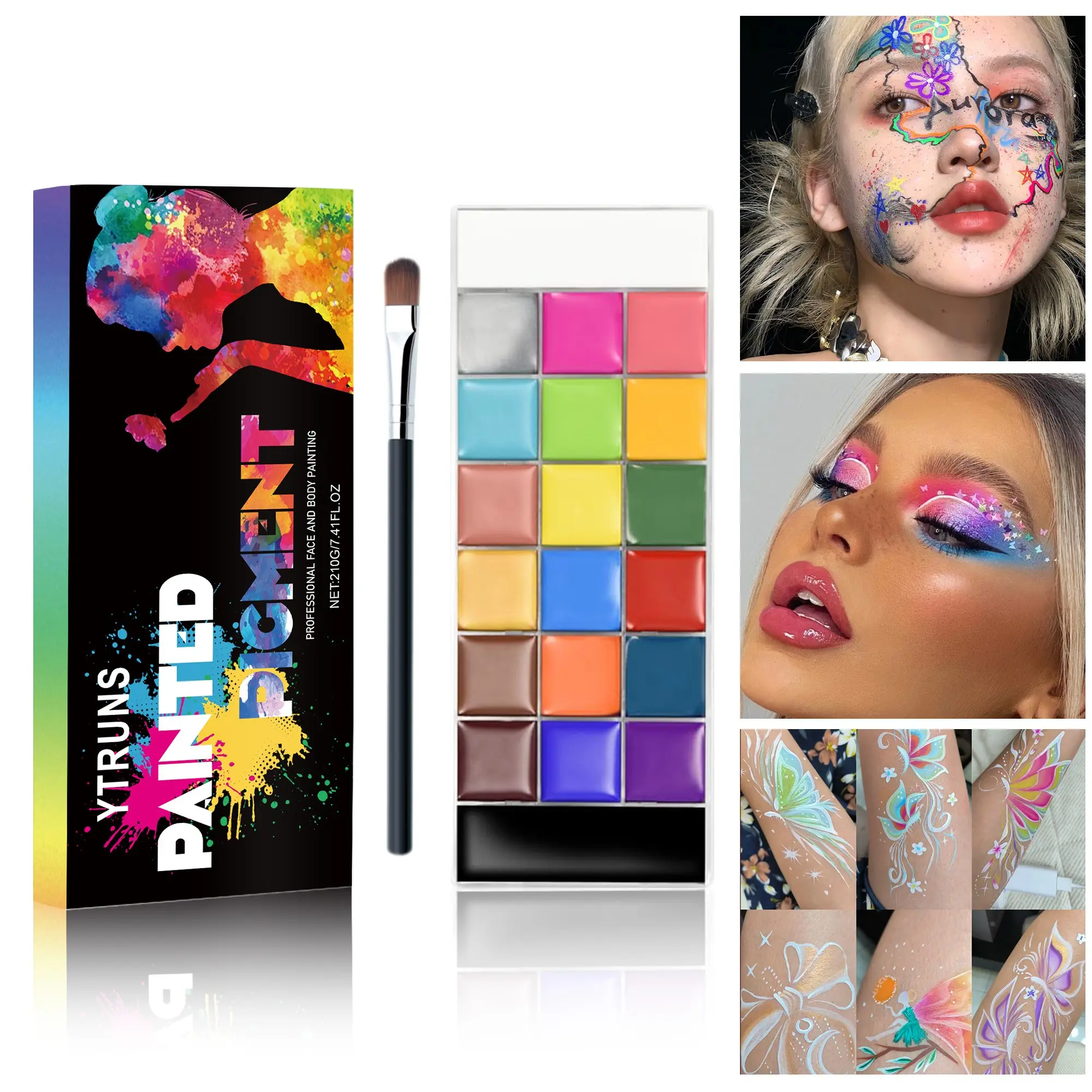 20 Colors Face Body Paint Set, Oil Based Grease Paint Palette, High Pigment Costume Makeup Cream, Smooth Blendable Body Painting Kit for Halloween, Christmas, Holiday Party, Cosplay, Stage Performance and Festival Looks