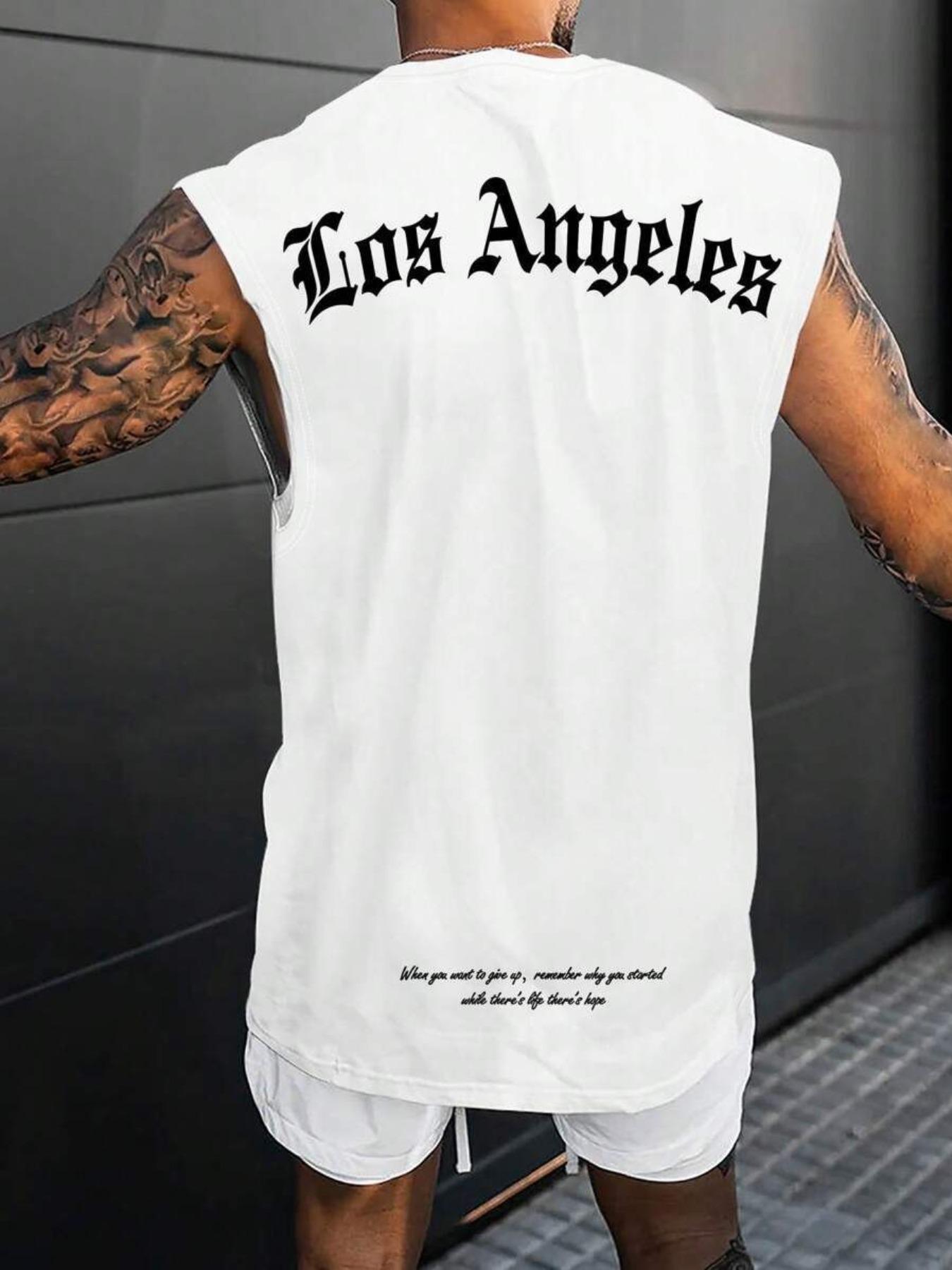 Men's Los Angeles Letter Print Sleeveless Graphic Tank Top, Street Fashion Casual Loose Tank Top for Summer, Men's Top for Daily Wear, Tshirt