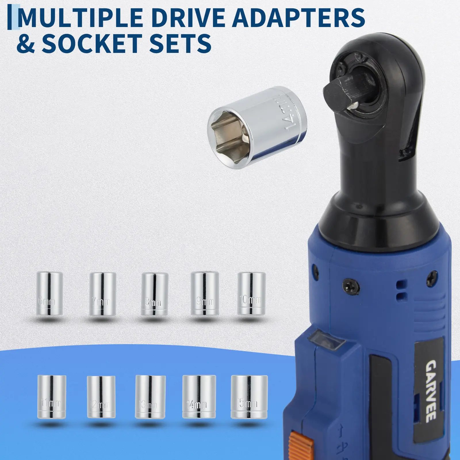 Garvee 12V Wireless Electric Ratchet Wrench Set, 3/8 in Drive - 45 Nm High Torque - 0-300 RPM Adjustable Speed - LED Work Light - Forward/Reverse & Safety Lock - 2x 2.0Ah Batteries, USB Data Cable, 10 Sockets