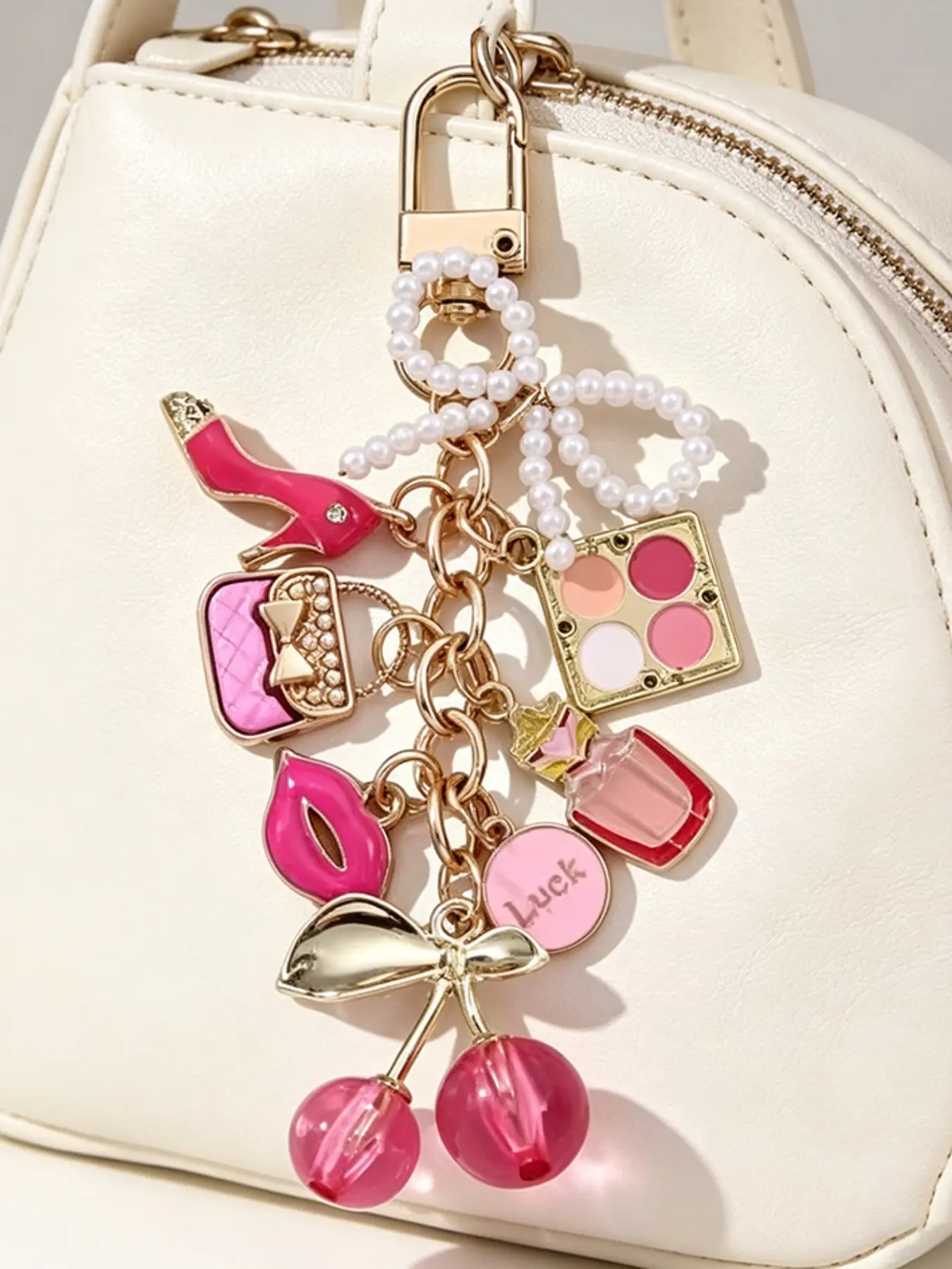 Pretty Lipstick Perfume Bow Cherry Enamel, Handmade Gift for Friends, Casual Cartoon Characters Design, All Seasons Accessory, Keychains Cute