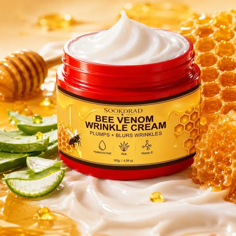 Bee Venom Wrinkle Cream, With Hyaluronic Acid, Aloe, Vitamin E, Plumps Skin, Blurs Wrinkles, All Skin Types, 140g