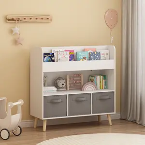 ARCH Kids Bookshelf with 3 Fabric Bins, Modern Children's Bookcase Storage Organizer for Toys and Books, Toddler Shelf for Playroom, Bedroom, or Nursery, White and Gray, Home Furniture and Household Product Search Terms for US Online Shopping