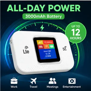 Portable 4G LTE Mobile WiFi Hotspot, Wifi Battery Powered, Built in 3000mAh Battery Dual SIM Slot 2.4G 5G Dual Band Color LCD Screen Global Travel Router Support 180 Countries Connect 100 Devices Encrypted WiFi For Business Trip Camping Hotel Use