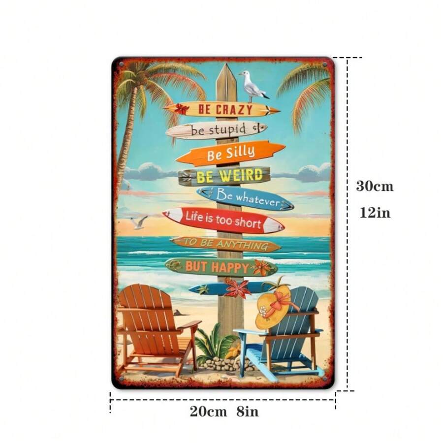 Retro Beach Surfboard Metal Tin Sign - Vintage 8x12 Inch Wall Art with Inspirational Quotes, Perfect for Cafe, Bar, or Beach House Decor