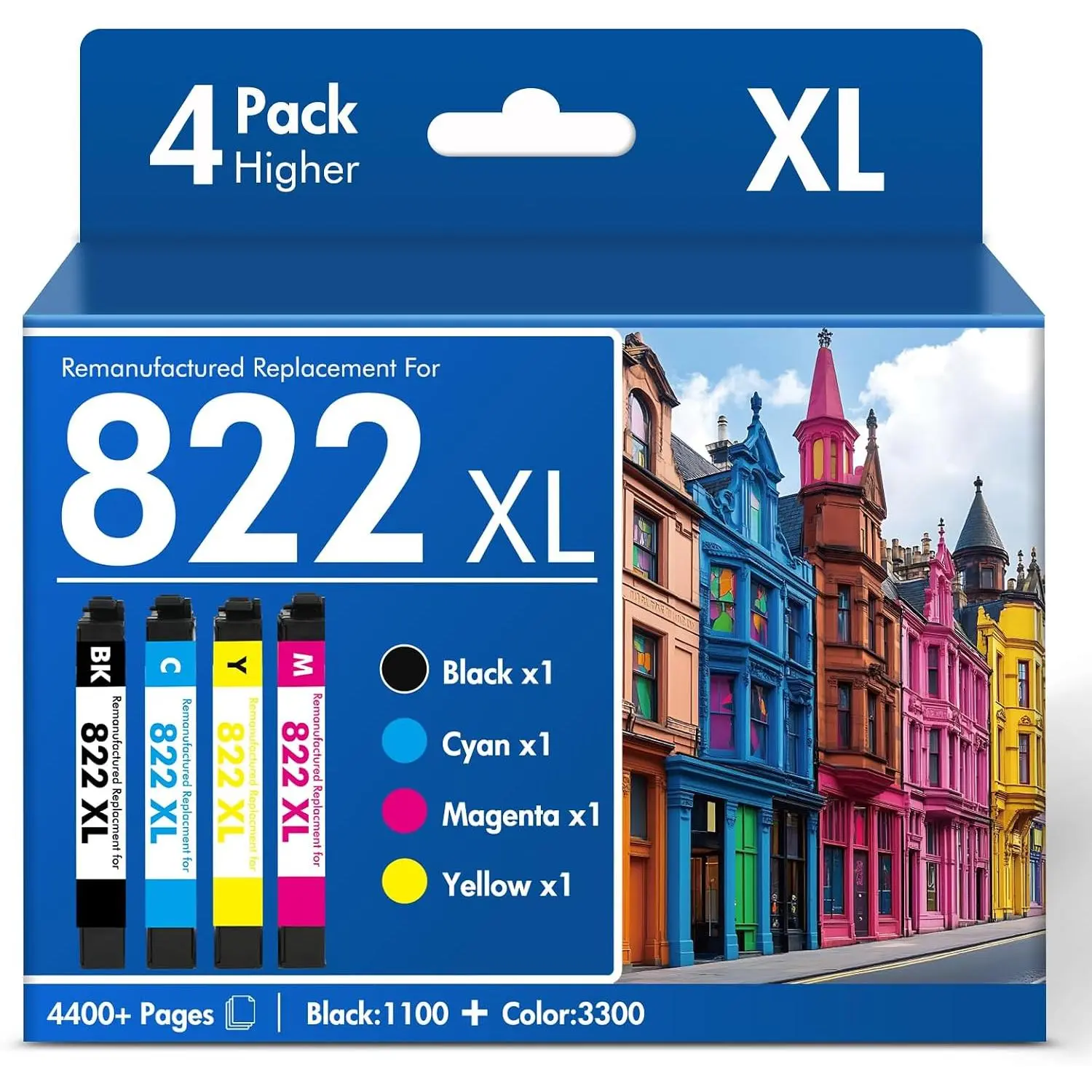 Remanufactured High-Yield 822XL/822 Ink Cartridges Combo Pack (4 Pack, BKCMY) Compatible with Epson Workforce WF-3820, WF-3823, WF-4820, WF-4830, WF-4833, WF-4834 Printers