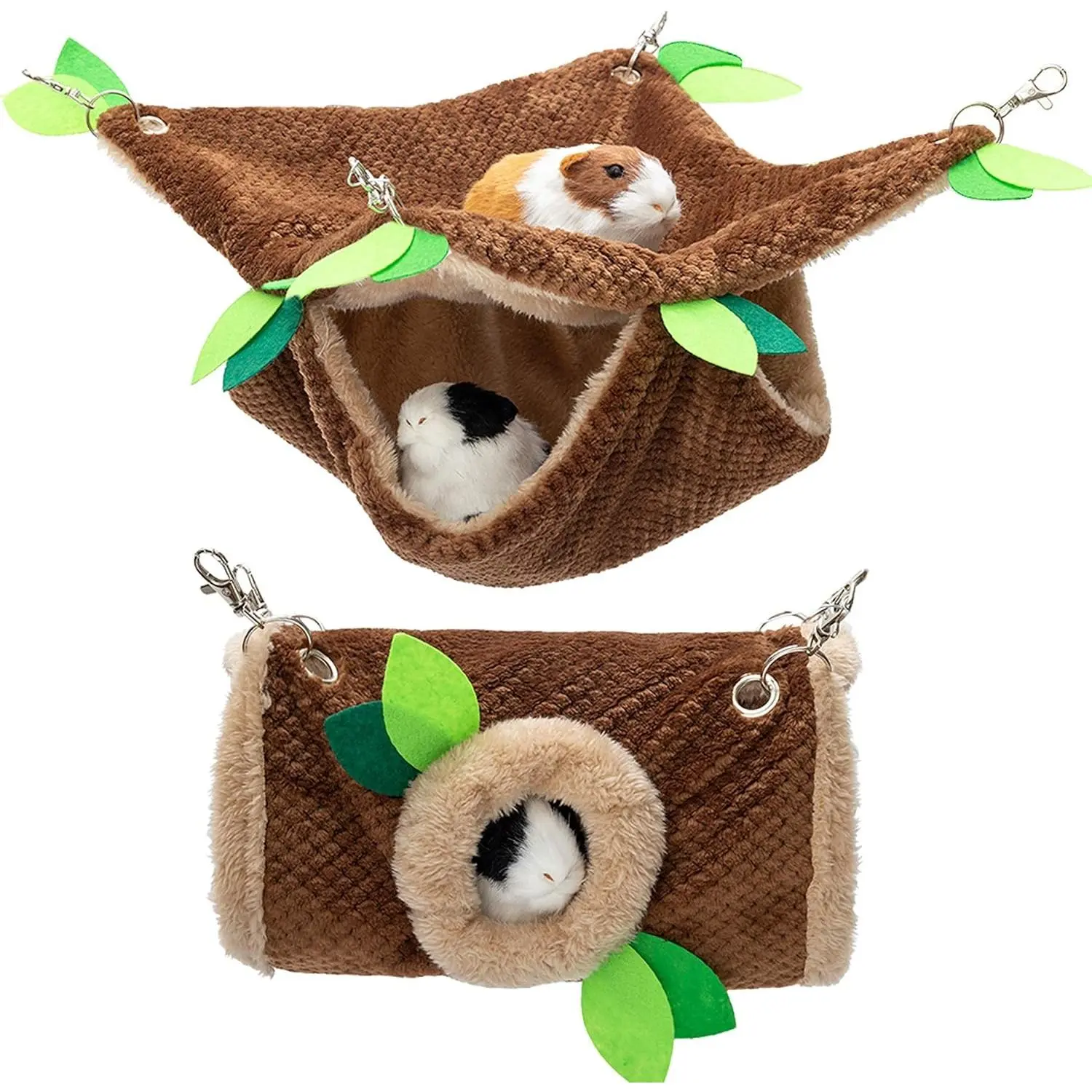 Small Animal Hammock - Hanging Hammock & Tunnel Hideout for Guinea Pig Hamster Parrot Rat Chinchilla - Warm Swing Plush Cage Bed Washable Pet Hammock