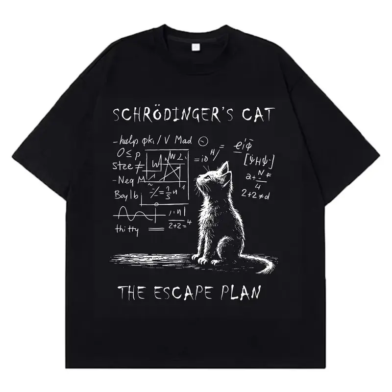 Unisex Quantum Science Cat Art Graphic Tee, Nerdy Geeks‑Vibe 100% Pure Cotton O‑Neck Short‑Sleeve T‑Shirt, Loose‑Fit Y2K Harajuku Streetwear Casual Summer Trendy Tops For Men Women