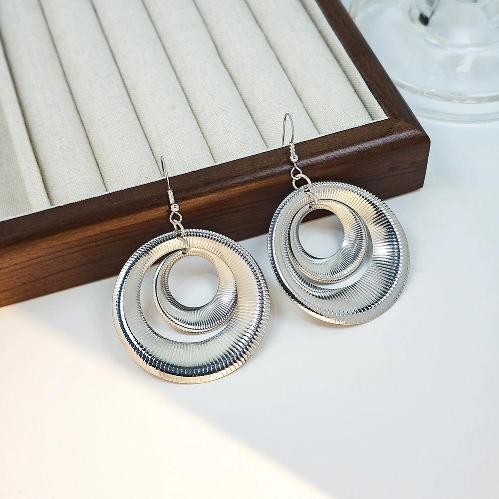 Layered Hollow Metal Hoops Geometric Double Circle Dangle Earrings | Bold Vintage Statement Design | Fashion Trendy Jewelry for Women | Lightweight & Eye-Catching Daily Wear | Perfect Valentine's Day Gift for Her