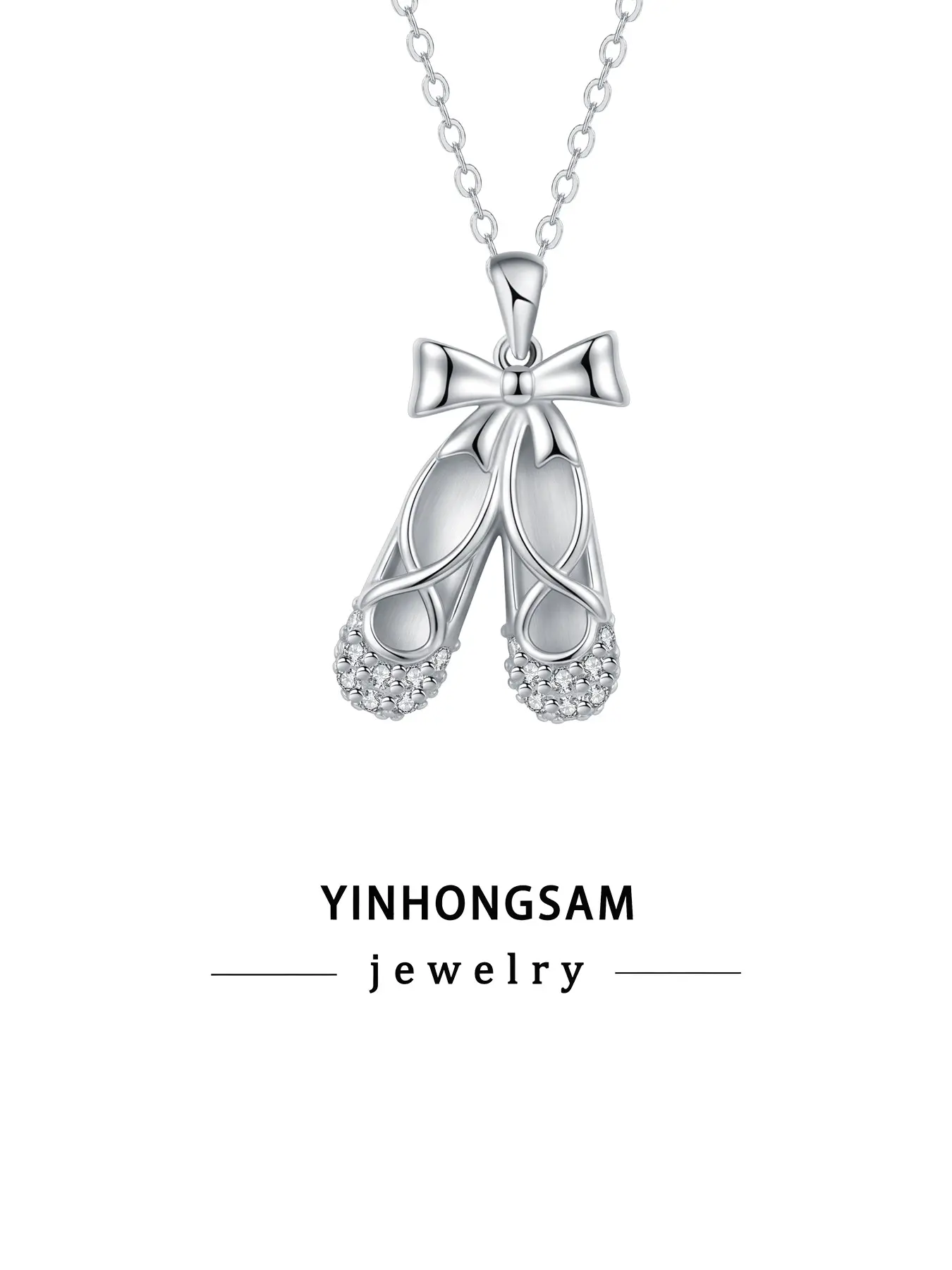 Yinhongsam Sweet Bow Ballet Shoe Necklace, Sparkling Rhinestone Ballet Girl Pendant, Dance Lover Accessory with Gift Box