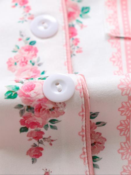 Elegant Floral Pattern Long Sleeve Pajamas Set, Light Button-Up Top and Pants, Casual Fitted Sleepwear, Matching Pyjamas for Spring & Fall