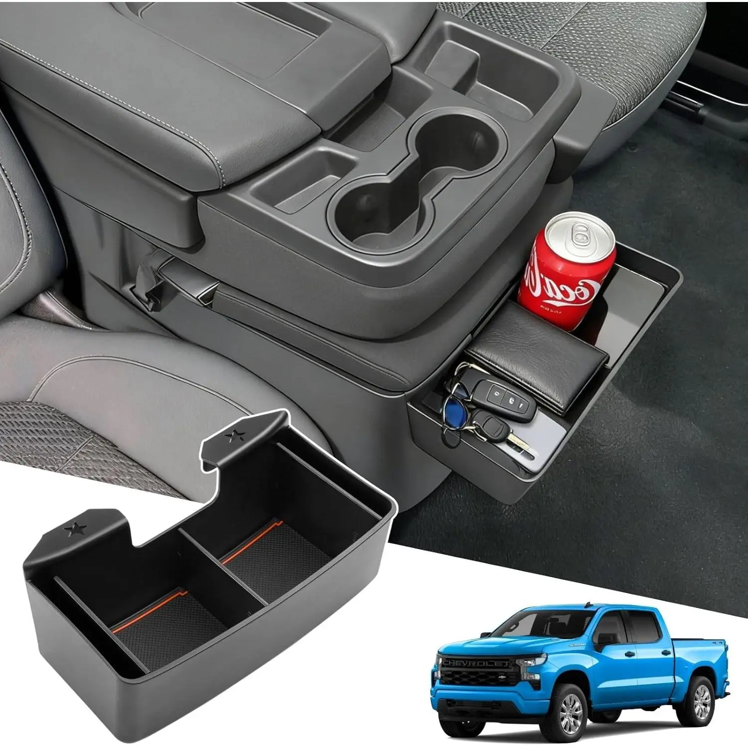 Center Console Organizer for 2019-2026 Chevy Silverado/GMC Sierra 1500 Chevy Trucks, Jump Seat Hanging Box with Divided Trays, Storage Upgrade That Expands Space, Truck Floor Console Interior Accessory