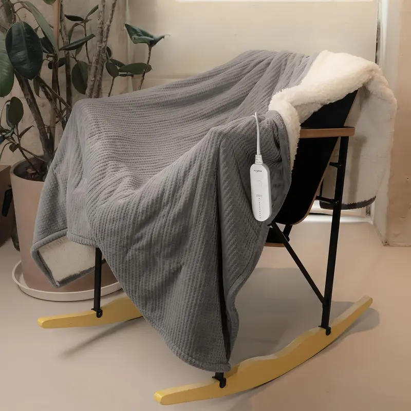 LuxeHeat Heated Blanket Throw, Soft Flannel Sherpa, Electric