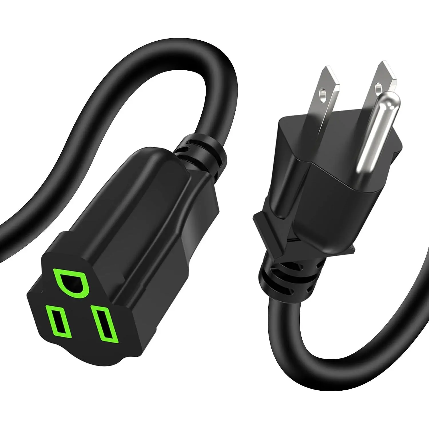 Power Extension Cord 10FT, 3 Prong Grounded Electric Extension  Outlet Saver, Single Outlet, Outside, Heavy Duty, , Flexible, 16AWG, SJTW, 13A 125V, Outdoor & Indoor Power Wire (Black)
