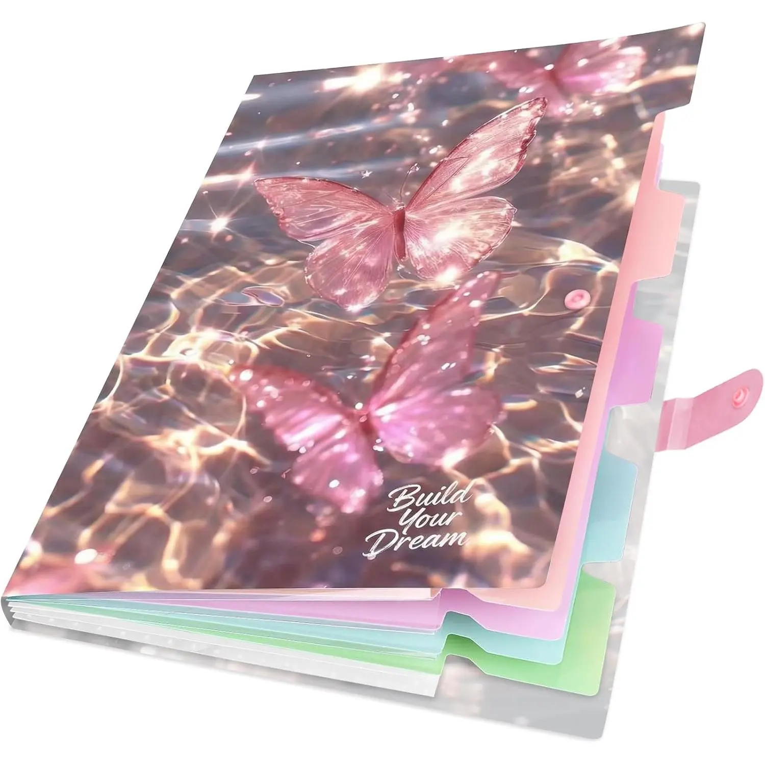 Butterfly Poly Plastic Accordion Folder - 5-Pocket Expanding File Organizer with Snap Closure, A4/Letter Size for School Office, Document Sort Tool