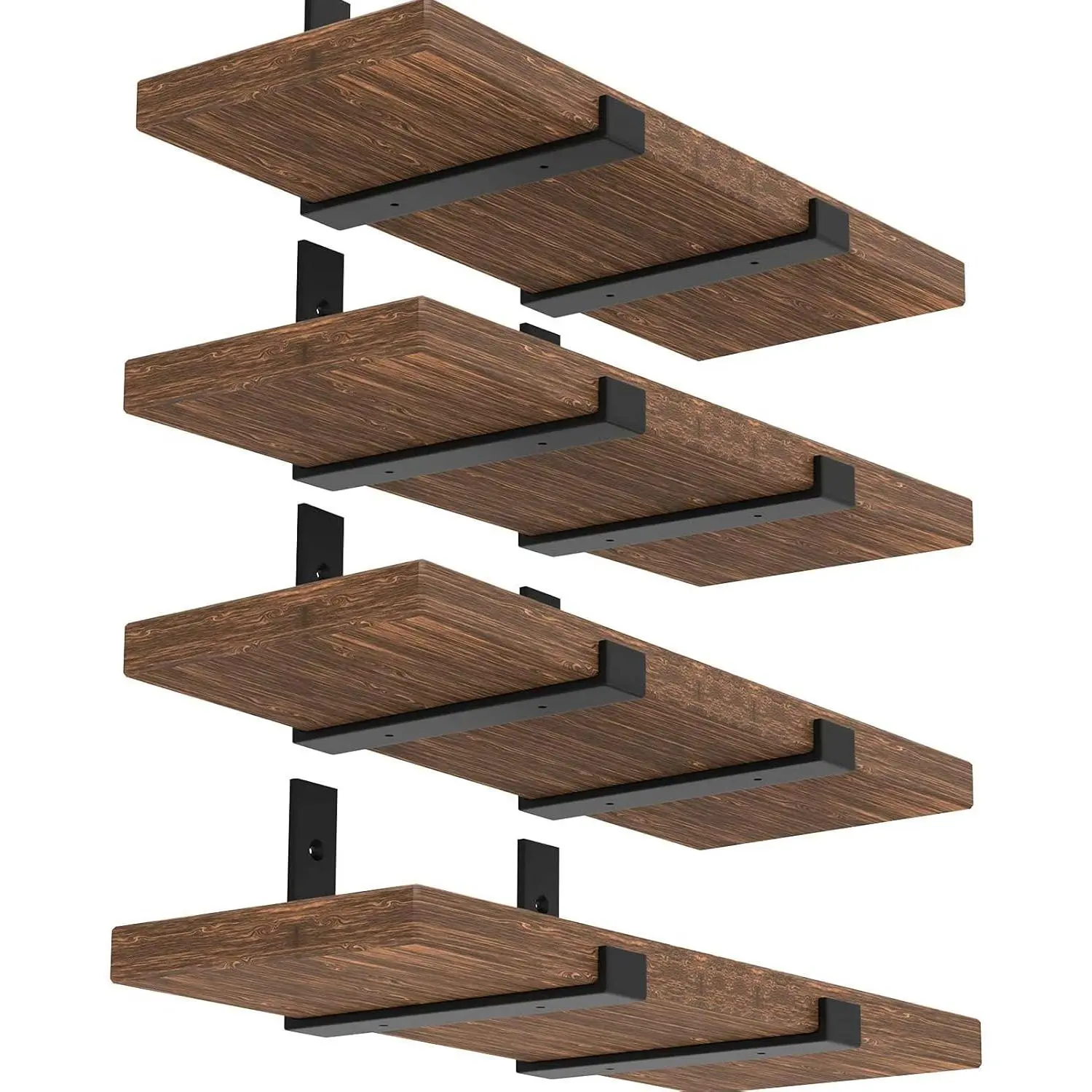 Pack of 8 Black Metal Wall Mount Floating Shelf Brackets, 12 in Heavy-Duty 1/5 in Thick Matte Industrial Brackets with 160lbs-200lbs Strong Hold for Room Installation