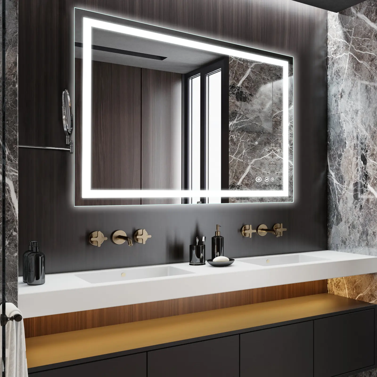 Double LED Backlit Bathroom Mirror – Modern Vanity Wall Mirror with Dimmable Lighting, Anti-Fog, Shatter-Proof Glass, Memory Function, 3 Color Modes, Horizontal or Vertical Mount – Size Options: 60x30, 72x36, 84x32 inches
