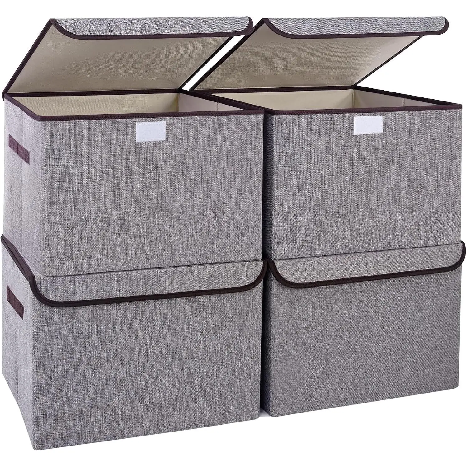 Large 22 Quart Linen Fabric Foldable Storage Bin Cube Organizer Basket with Flip-Top Lid & Handles, Clothes Blanket Box for Home, Office, Closet, Gray, 4 Pack 14.6 x 9.5 x 9.5"