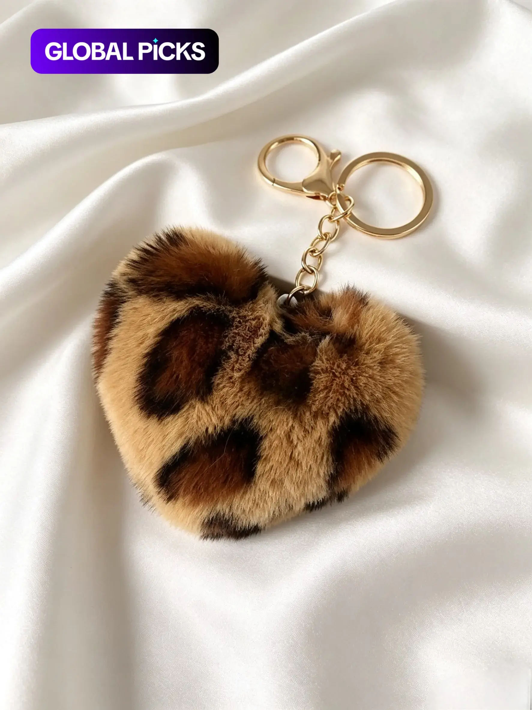 Leopard Print Heart-Shaped Bag Charms Keychains, Cute Key Chain Accessories for Women, Fluffy Tote Pendant, Car Bag Charm, Fuzzy Keychain, Heart Design Keychain, Keychain For Purse #GLOBAL PICKS