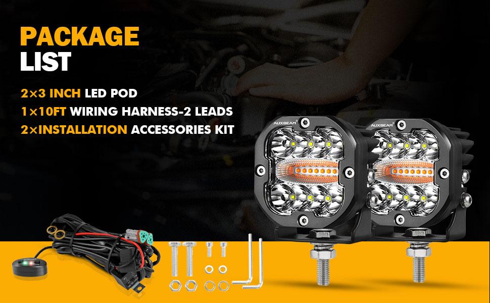 AUXBEAM XP-Ultra Series 3 Inch 6 Modes Dual Color LED Light Pods 96W Spot Flood Combo Amber White for Trucks Jeep IP68 Waterproof Offroad Driving Lights 2pcs Set LED Car Lights LED Work Lights