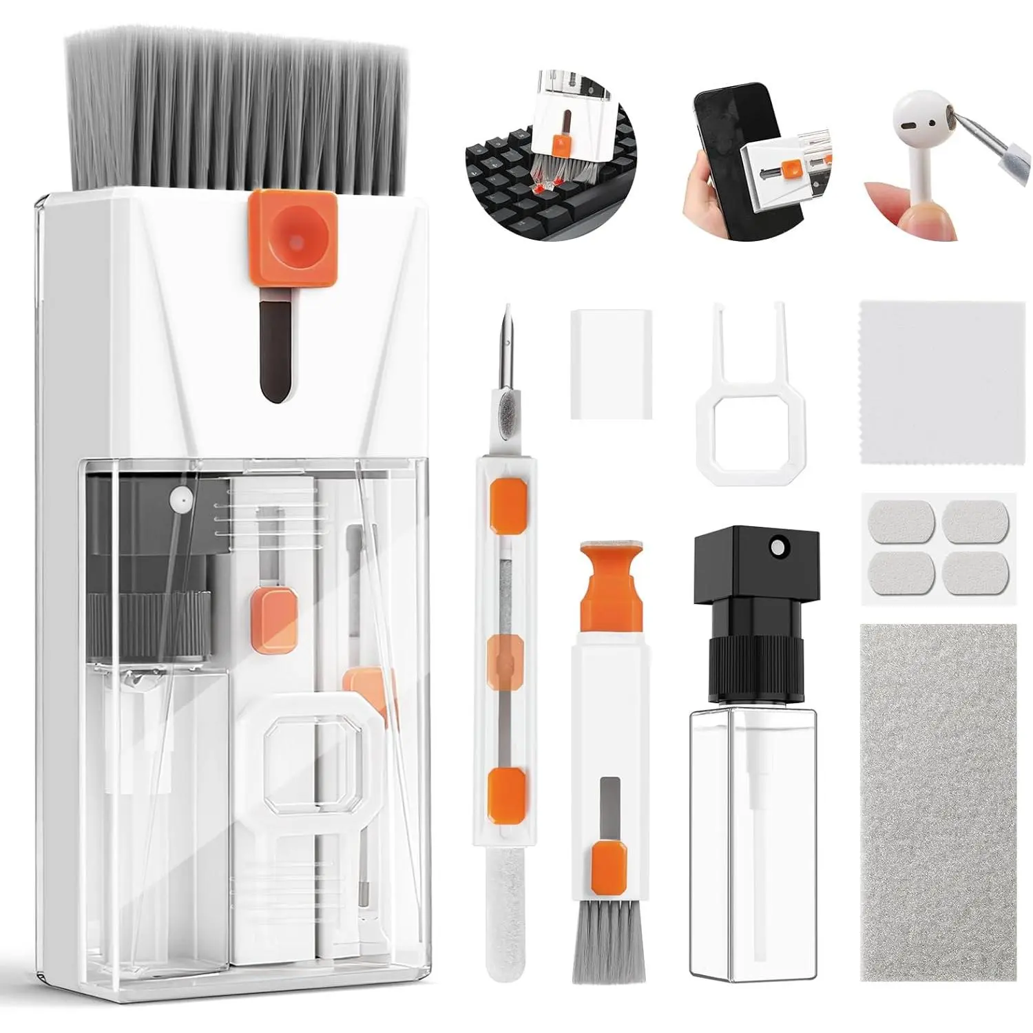Professional Keyboard Cleaner Laptop Cleaning Kit - Keyboard Cleaning Kit for  MacBook  AirPods iPad - Laptop Cleaner with Retractable Brush, 15ml , Microfiber Cloth, Keycap Puller