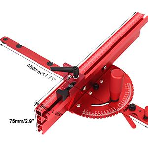 Aluminum Table Saw Precision Miter Gauge – Works with Table Saws, Band Saws & Router Tables – Includes Multi T-Track Fence with Scale & T-Track Flip Stop – Perfect for Woodworking, Cabinetry, Furniture Making, Crosscuts & Angle Cuts – Red