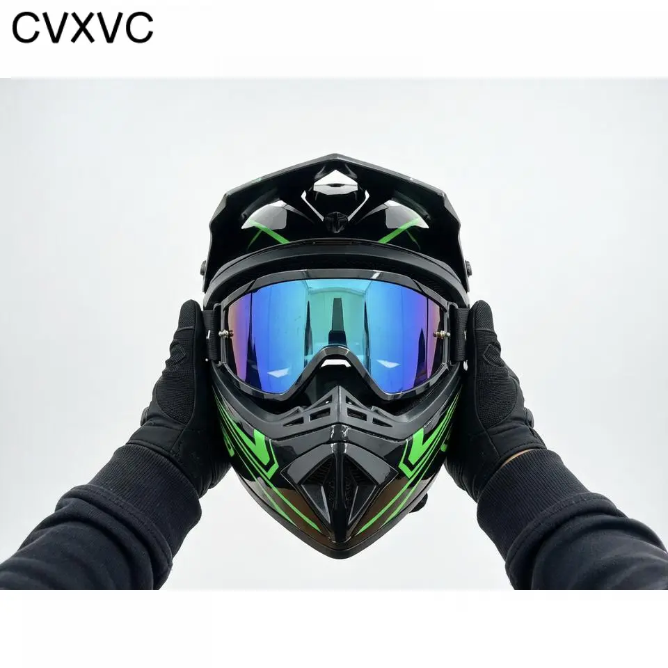 CVXVC DOT Approved Adult Men's Full Face Dirt Bike Motocross Aero Helmet Set with Goggles, Gloves, Face Cover, Motorcycle Helmet Liner - Sporty Protective Gear for Off-Road Use,summerwins