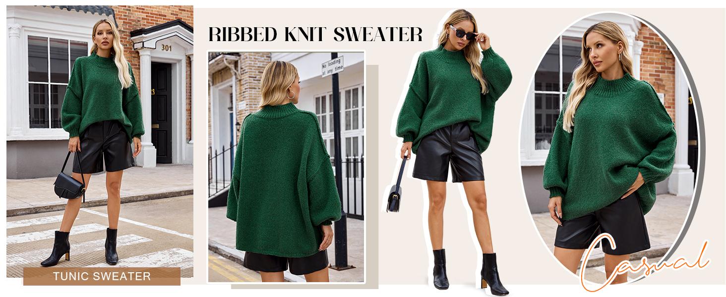 Saodimallsu Womens Oversized Sweaters Mock Neck Batwing Long Sleeve 2025 Fall Trendy Ribbed Knit Casual Tunic Sweater