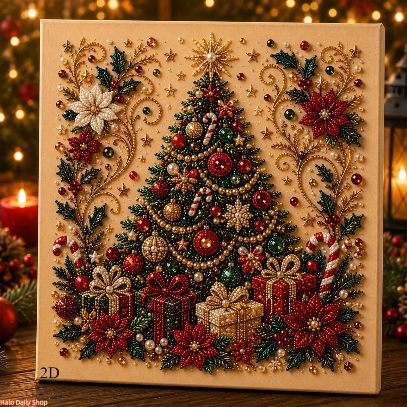 2D Special-Shaped Christmas Diamond Painting Set, Rhinestone Bedazzling Kit with Bell Shaped, Gingerbread House, Reindeer, Stocking, Tree Patterns on Fabric Base, Pearl Rhinestone Wall Art Decor for Living Room, Holiday Gift (No Frame) backtoschool