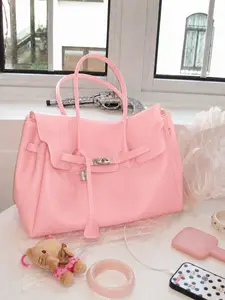 Women’s Glossy Jelly Tote Bag, Large Capacity Shoulder Purse with Lock Buckle, Cute Fashion Work Handbag, Casual Shopping Tote for Daily Use
