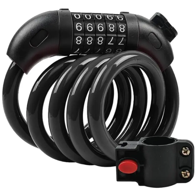 5-Digit Retractable Cable Bike Lock + Bracket, 12mm Heavy Duty Anti-Theft Anti-Rust Steel Cable, Weatherproof Combination Lock for Bike, Scooter, Gate & Outdoor Equipment, Bicycle Lock