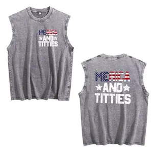 Men's Cotton Sleeveless Tank Top - ""Merica And Titties"" - Punk Printed Style.This Is A Casual Item Suitable For Both Men And Women, Especially Perfect For Spring And Summer; The Cool Print And Classic Crew Neck Cut