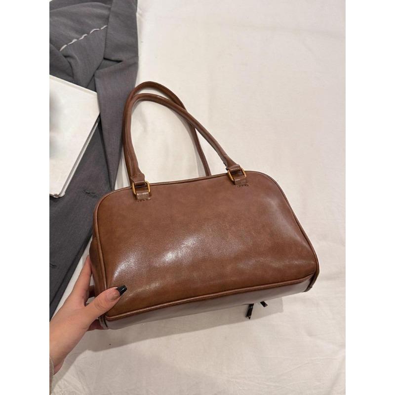 BIGWIG Women's Elegant Solid Color Shoulder Bag, Fashionable Pu Leather Bag for Daily Used, Leather Satchel, Casual Trendy Versatile High-quality Daily Commuting Bag, Unique Gifts for Women