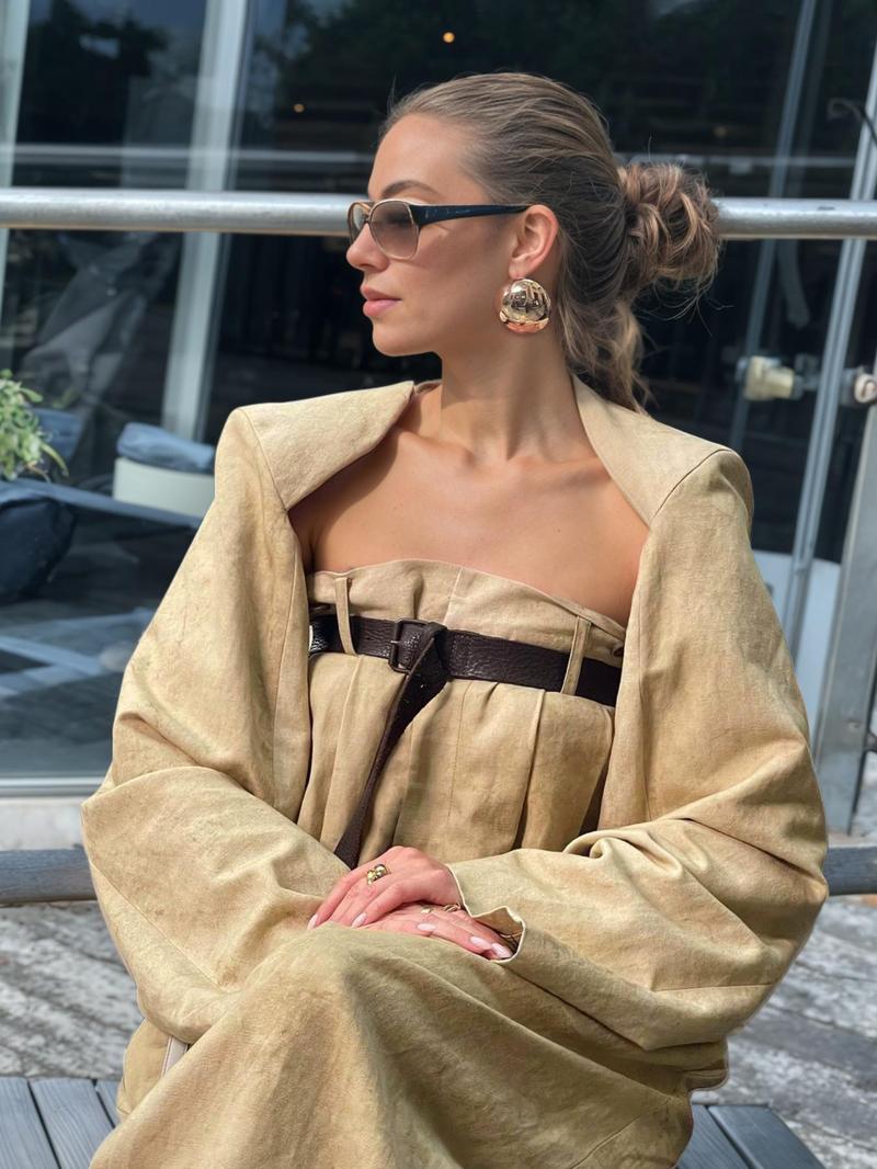 Women's Solid Coat & Jumpsuit with Belt Set, Casual Long Sleeve Coat & Jumpsuit, Ladies Clothes for All Seasons