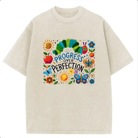 Holafish 2026 Pure Cotton Crewneck Oversized "The caterpillar" Printed Acid Wash T-Shirt Retro Graphic Printed Unisex Fashion Tees Deals For You Days Summer Deals For You Days