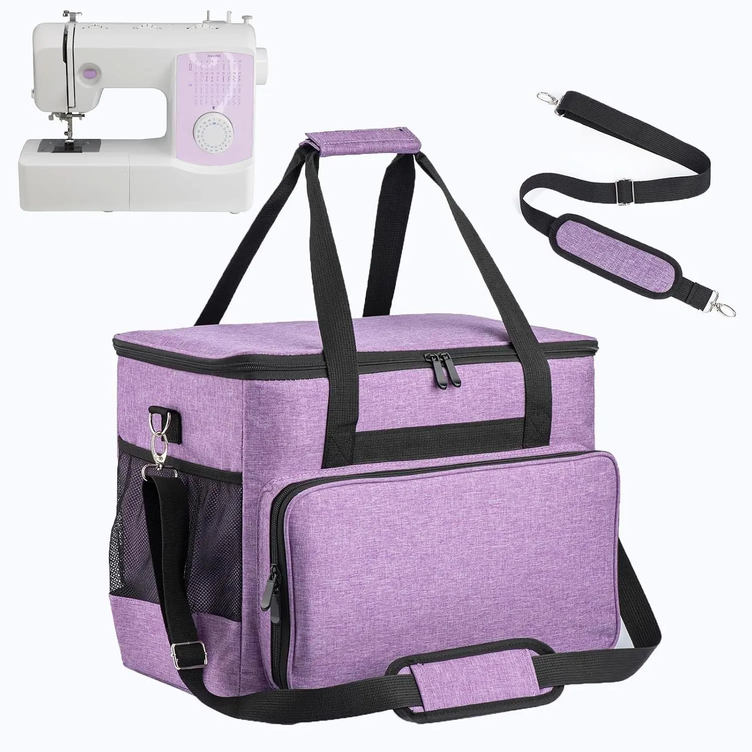 Sewing Machine Carrying Case,Sewing Accessories Organizer With Removable Padding,Tote Bag With Multiple Storage Pockets,Shoulder Strap,Craft Supplies Organizer,Travel Bag (Purple)