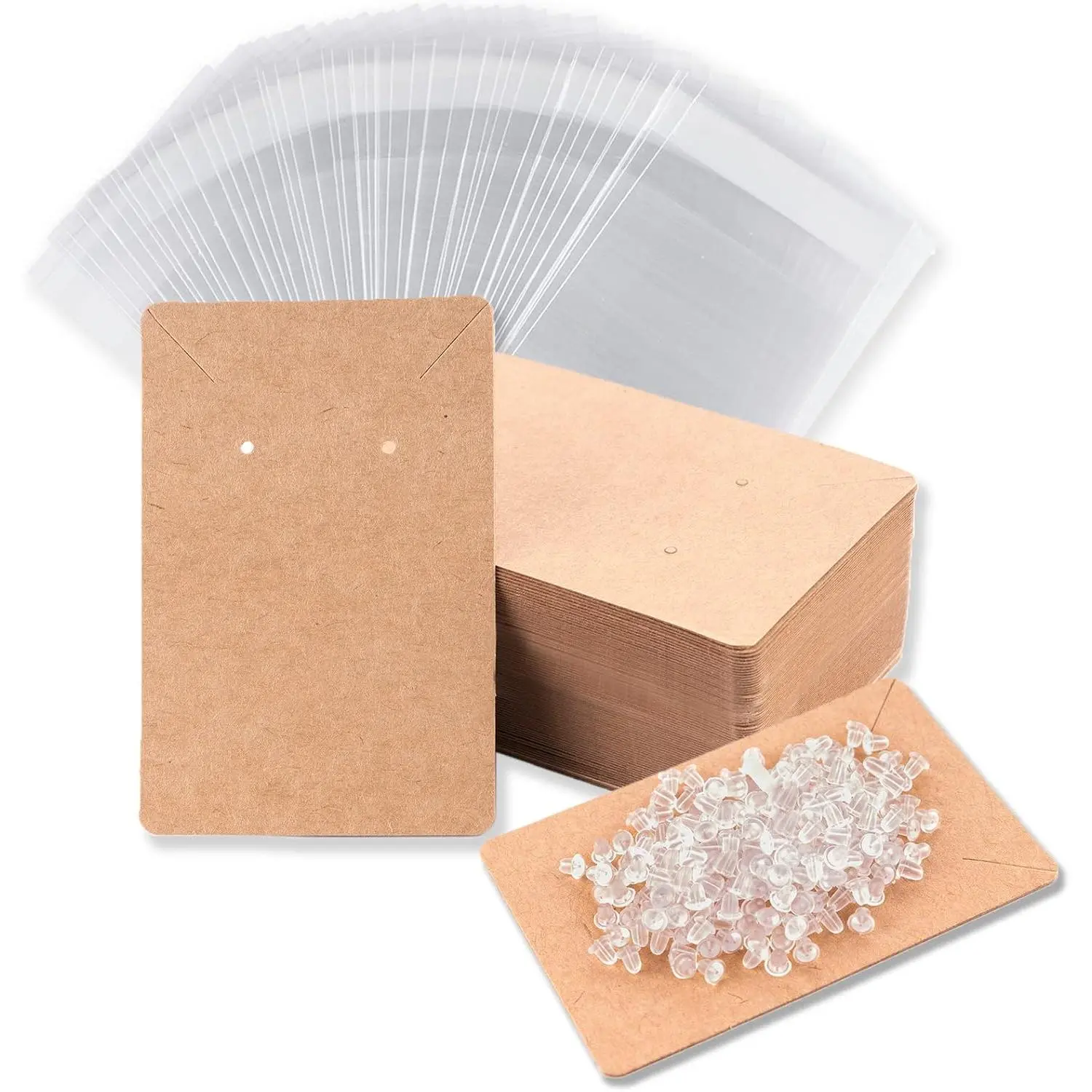 Earring Display Cards with 100 count Earring Holder Cards 200 count Earring Backs and 100  Packaging for Earrings Necklace  Bags 3.5x2.4 Inches (Brown)