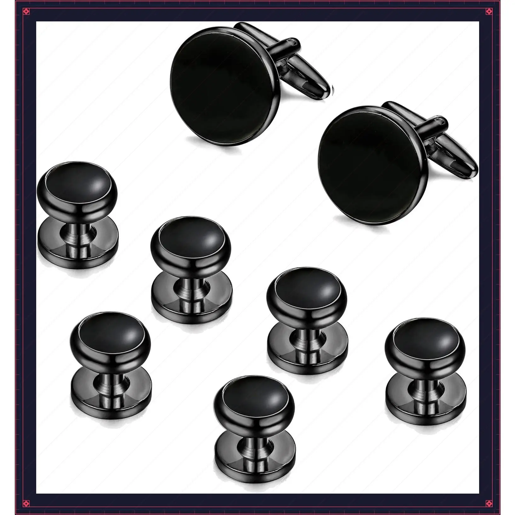 Cuff Links Mens Stainless Steel Cufflinks Tuxedo Studs Buttons Set | Gold Black Silver Cufflinks for Men Tuxedo Studs Buttons for Formal Kit Business or Wedding ShirtsGift
