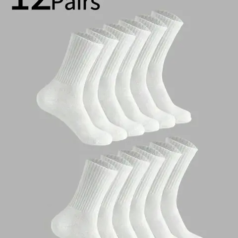 Women's Socks 1/6/12 Pairs, Mid-Calf, Ribbed, Plain Simple Versatile, All Seasons, Anti-Slip Odor-Resistant Sports Socks, Non slip socks, Womenswear