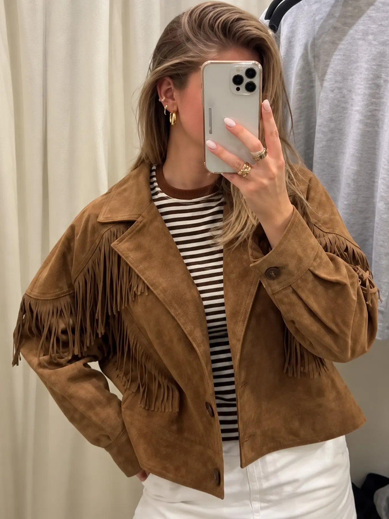 Fringe Faux Suede Jacket Women's Jacket Vintage Brown Button Long Sleeve Top Tassel Lapel Fitted Outerwear Western Style Coat Fashion Streetwear Party Jacket