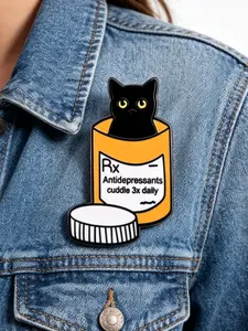 Cat Medicine Bottle Pin, Anti-Depression Medical Prescription Badge, Humorous Nurse Gift, Unique Accessory for Healthcare Professionals