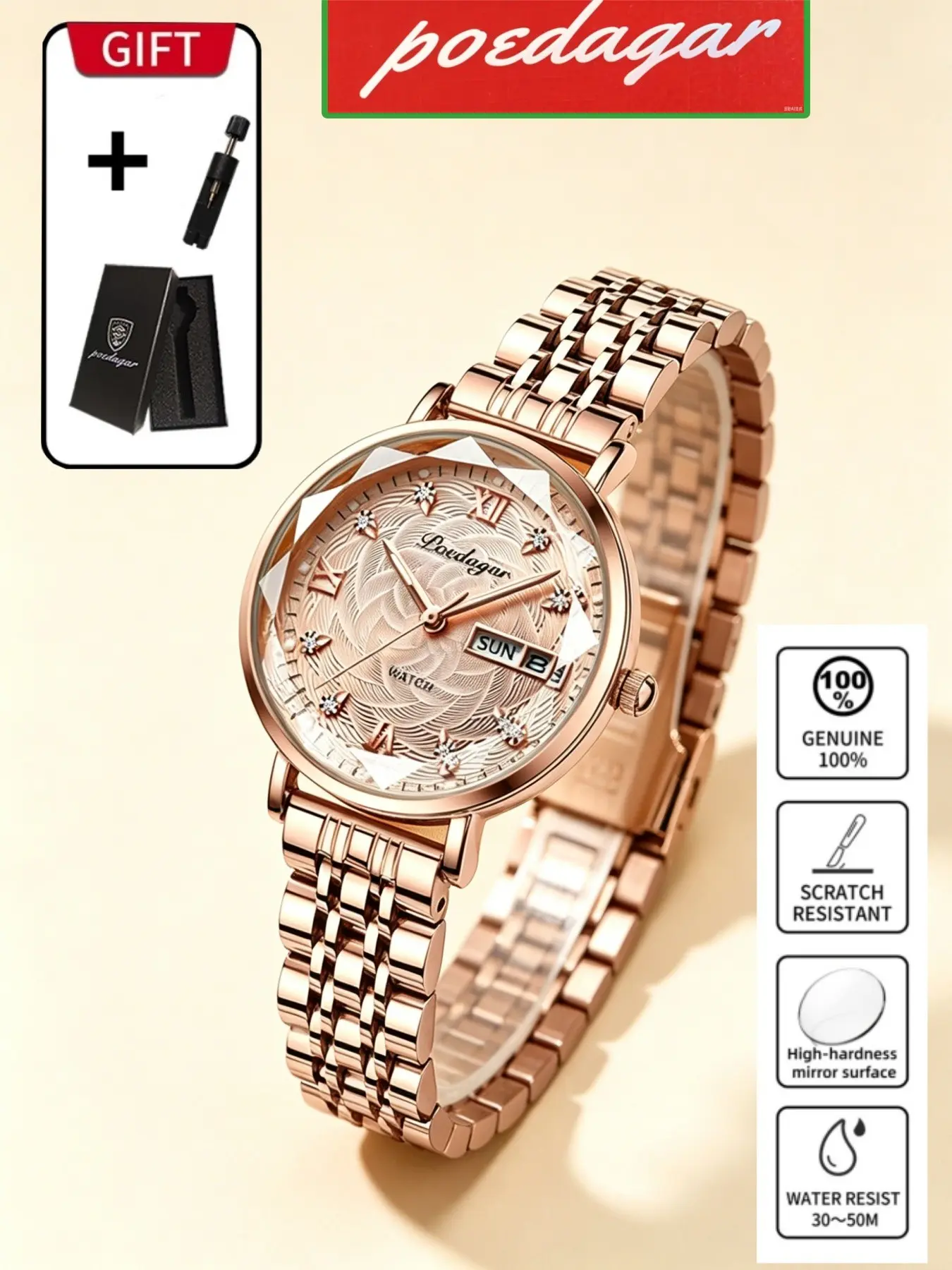 Poedagar Women's Small and Exquisite Watch Mesh Stainless Steel Wristwatch Rose Gold Simple Waterproof Night Light Women's Watch Casual Elegant Quartz Watch Gift Preferred Elegant Fashion Watch Stylish Watch Fashionable Analog Watch