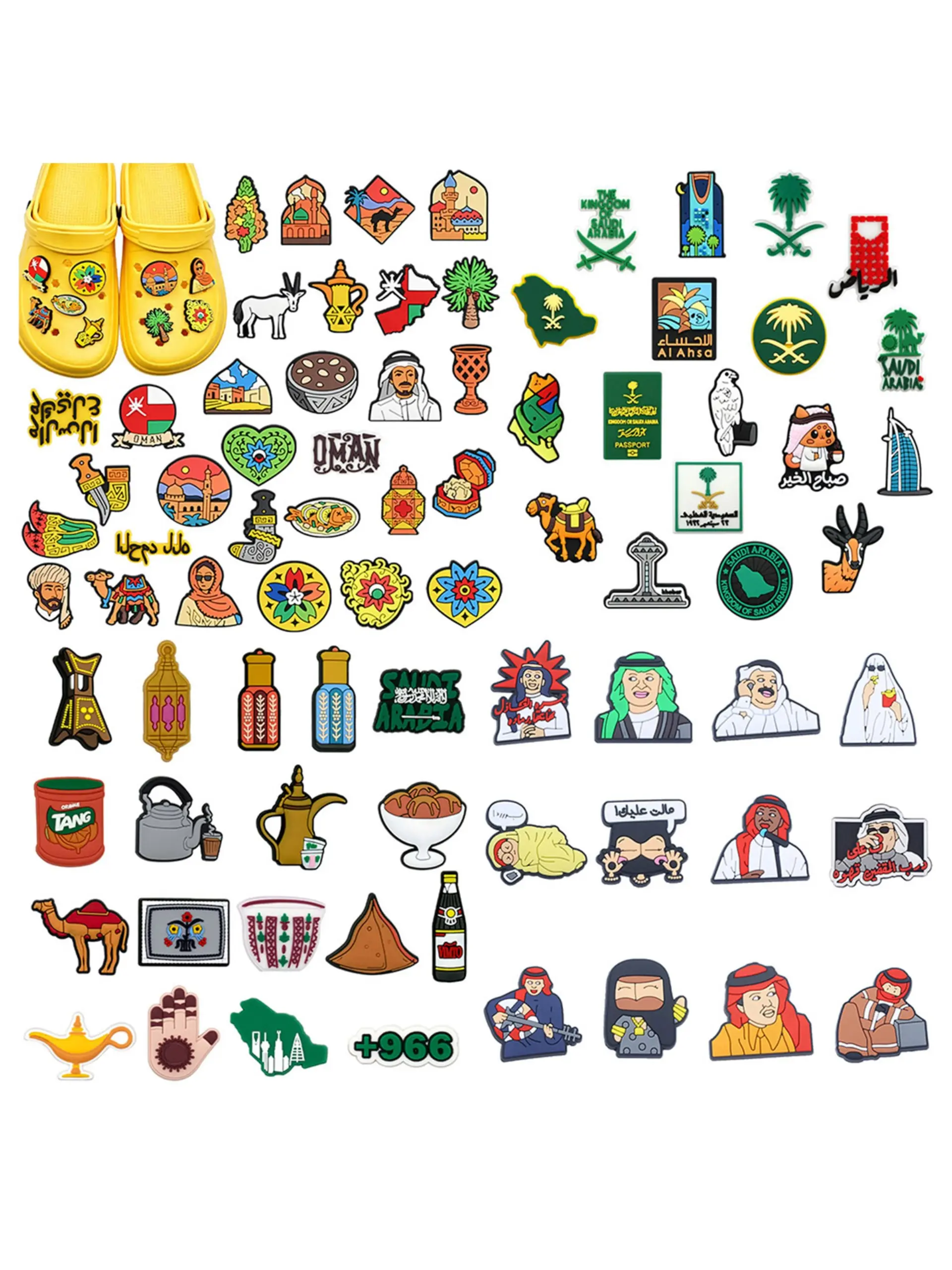 Random 30-100 Pcs, Cartoon Middle Eastern Style PVC Shoe Decorations, Perfect for Sandals, Flip Flops, Party Gifts
