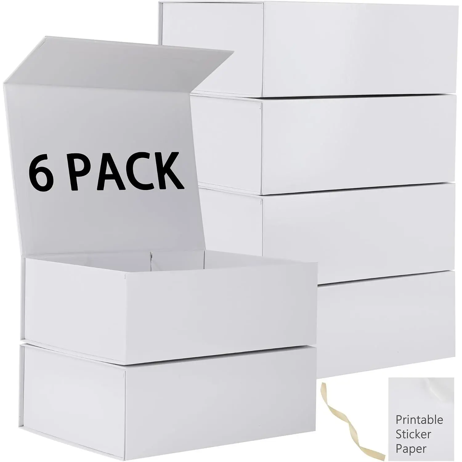 6 Pack White Gift Boxes With Lids,12x8x4.5 Inch Bridesmaid Proposal Box And Printable Stickers,Proposal Boxes With Ribbon For Wedding, Packaging, Present, Birthday