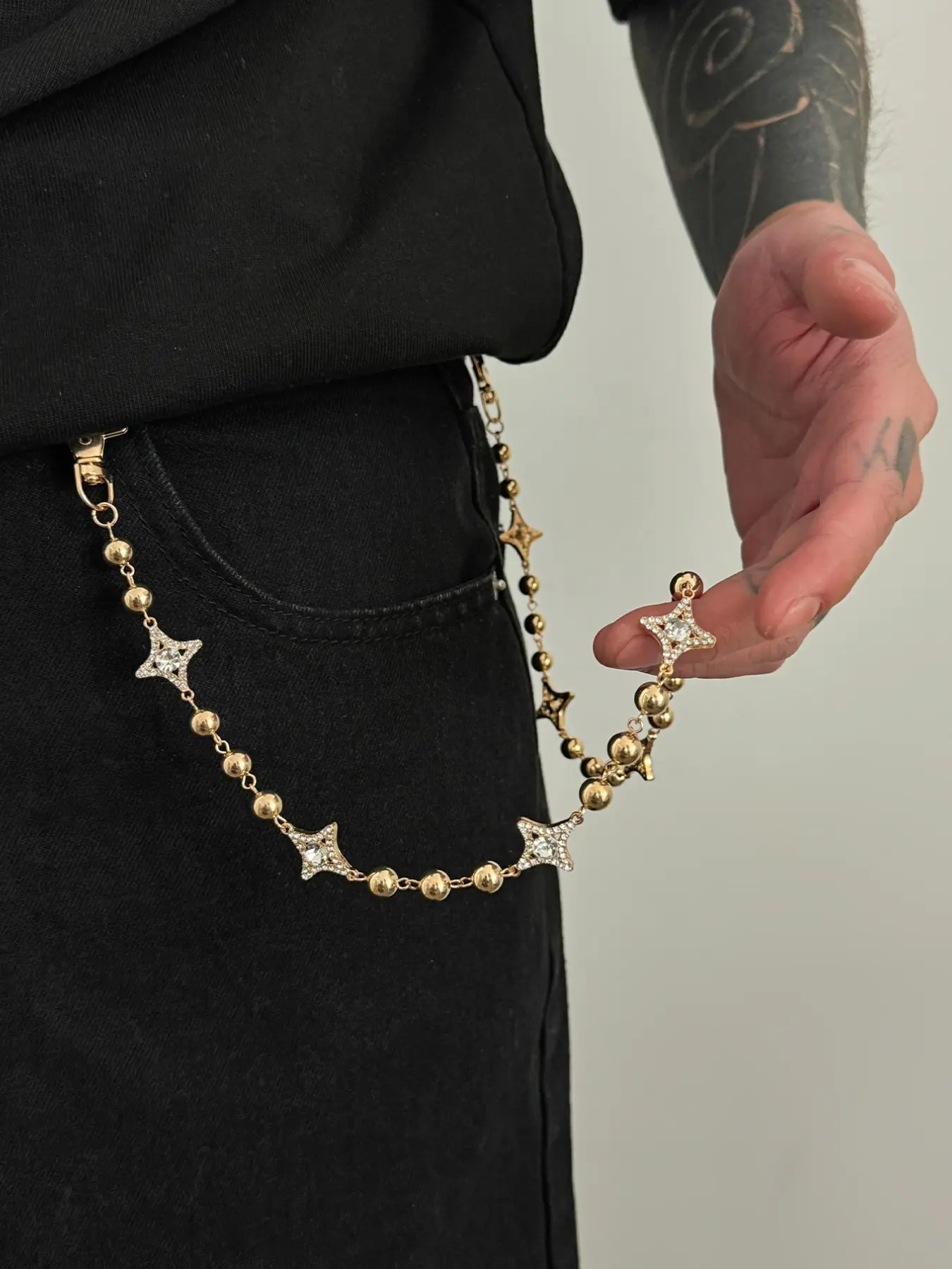 Unisex Fashion Single Layer Pants Chain, Rhinestone Star Patchwork Casual Hip Hop Style, Daily Wear Accessory, Perfect for Everyday Use