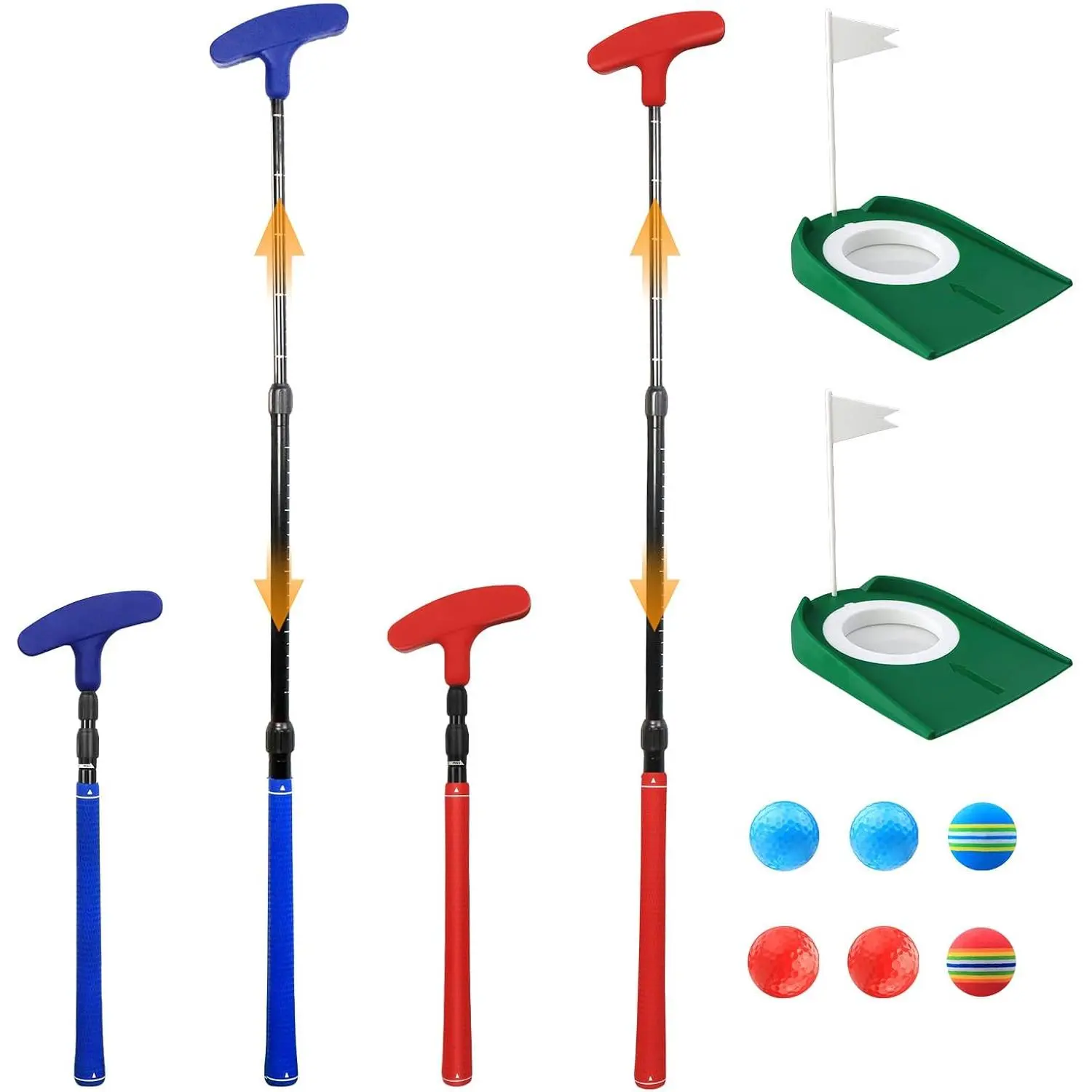 Adjustable Golf Putter, Mini Golf Set - 2 Golf Clubs with 6 Balls & 2 Cup with Flag, Two-Way Putter for Right & Left Handed,  Golf for  Heights & Beginners, Indoor & Backyard Mini Golf