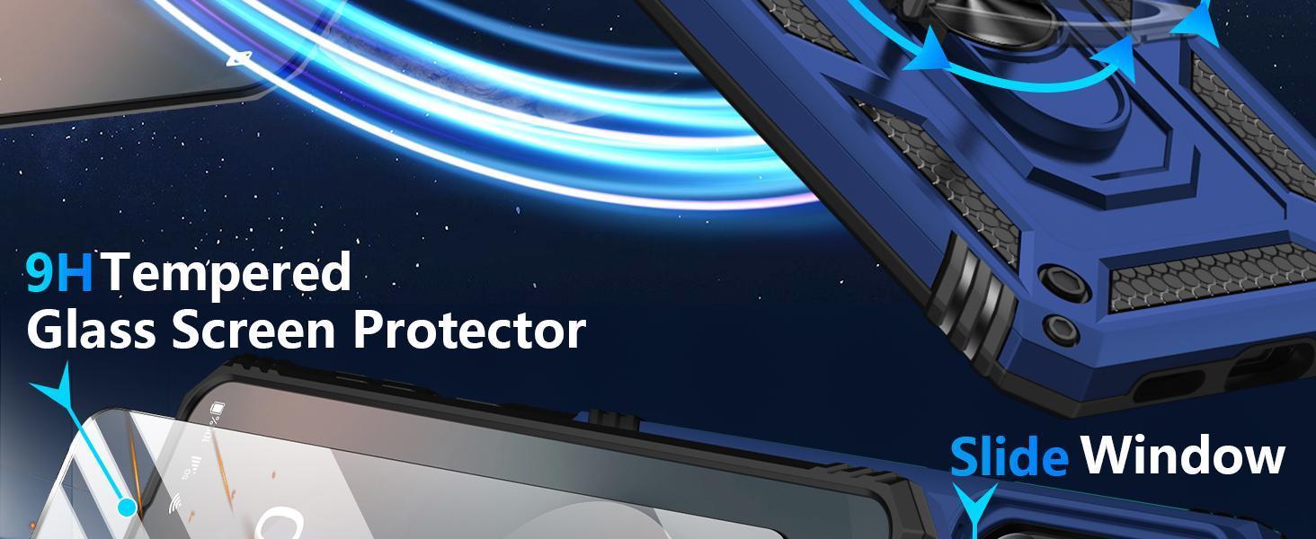 for Samsung Galaxy S25 FE Case with Screen Protector & Slide Camera Lens Cover, Built-in Magnetic Ring Stand Shockproof Protective Phone Case for Samsung S25 FE Case (Blue)