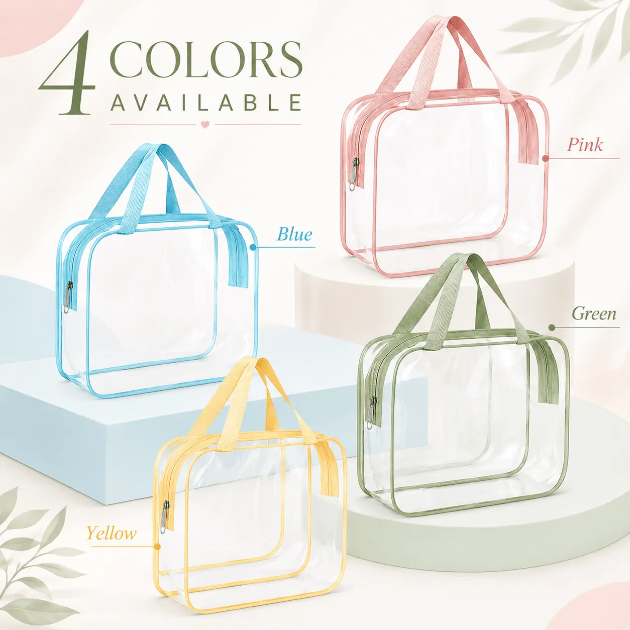 1/4pcs Transparent PVC Zipper Storage Bags Suitable for Large Capacity Reusable Organizers with Zipper Closure, Multi- Plastic Bags for Travel, Beach, Luggage, Organization, Suitable for Household Items & Gear