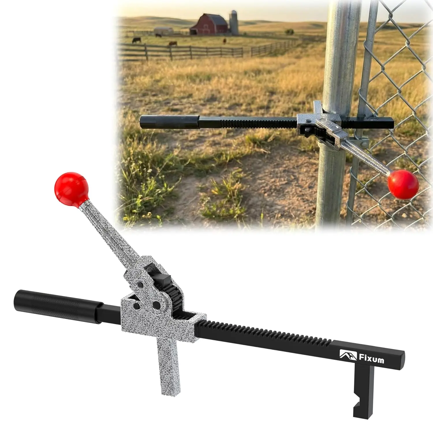 Chain Link Fence Stretcher Tool, Ratcheting Wire Fence Tightener & for Woven Wire Fence, 3″–12″ Tension, 5° Tilted Base & Hooked, One-Hand for Farm & Yard